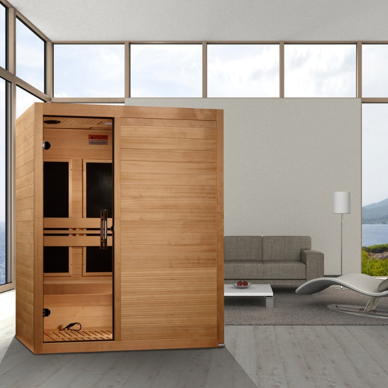 Golden Designs Maxxus S-Line 3-Person Ultra Low EMF FAR Infrared Sauna with Canadian Hemlock