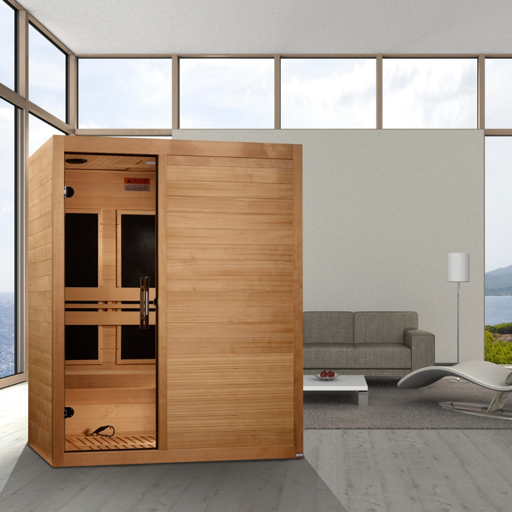 Golden Designs Maxxus S-Line 3-Person Low EMF FAR Infrared Sauna with Canadian Hemlock