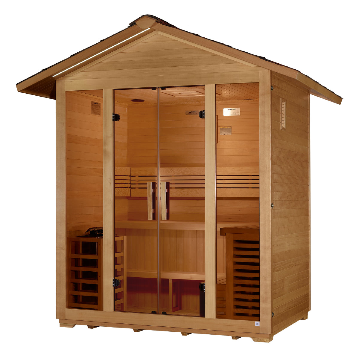 Golden Designs Vorarlberg 5-Person Outdoor Traditional Sauna with Waterproof Stained Hemlock Wood