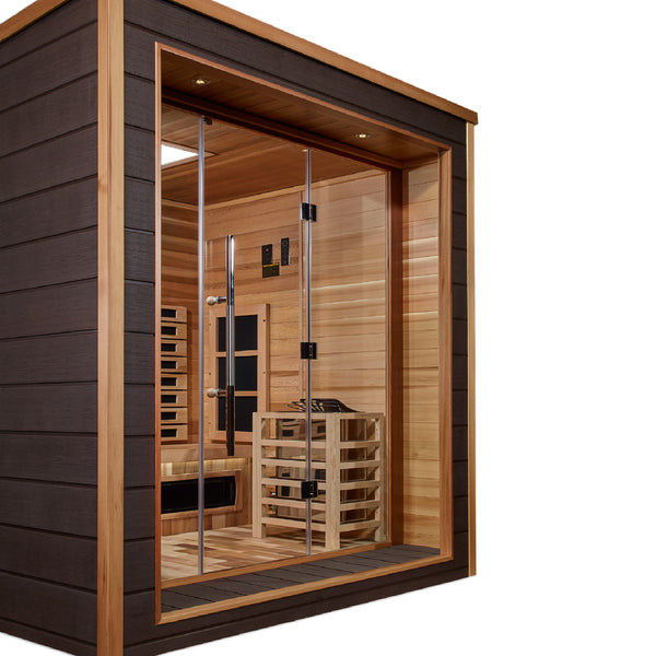Golden Designs Visby 3-Person Full Spectrum PureTech™ Indoor-Outdoor Hybrid Sauna in Red Cedar Wood-Sauna-Golden Designs-Nordica Sauna