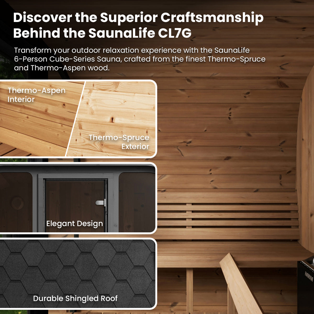 SaunaLife 6-Person Cube-Series Outdoor Home Sauna Kit CL7G