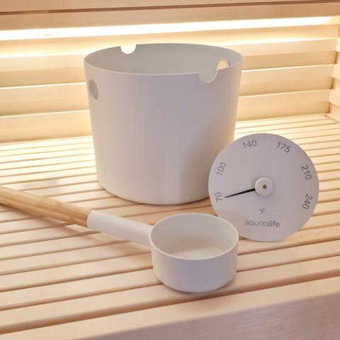 SaunaLife Aluminum 1-Gallon Sauna Bucket Set with Wood Ladle and Thermometer-Accessories-SaunaLife-White-Nordica Sauna