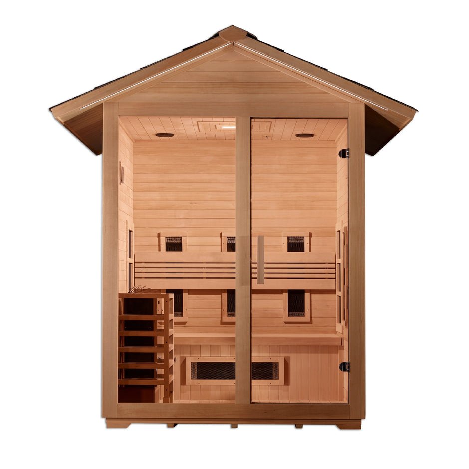 Golden Designs Gargellen 5-Person Hybrid PureTech™ Full Spectrum IR or Traditional Stove Outdoor Sauna in Canadian Hemlock-Sauna-Golden Designs-Nordica Sauna