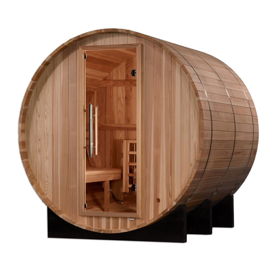 Golden Designs Arosa 4-Person Outdoor Barrel Steam Sauna in Pacific Cedar Wood-Sauna-Golden Designs-Nordica Sauna