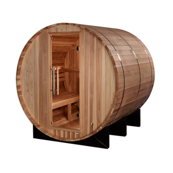 Golden Designs Arosa 4-Person Outdoor Barrel Steam Sauna in Pacific Cedar Wood-Sauna-Golden Designs-Nordica Sauna