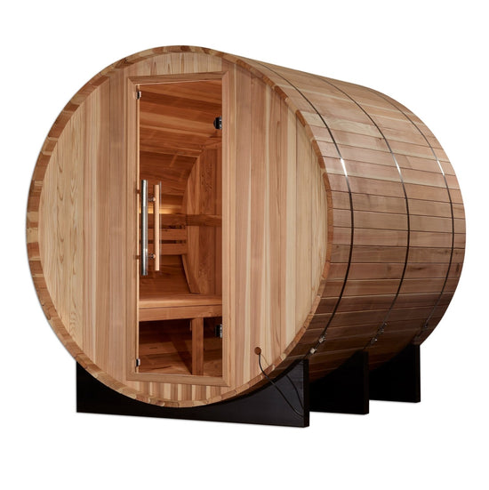 Golden Designs Arosa 4-Person Outdoor Barrel Steam Sauna in Pacific Cedar Wood-Sauna-Golden Designs-Nordica Sauna
