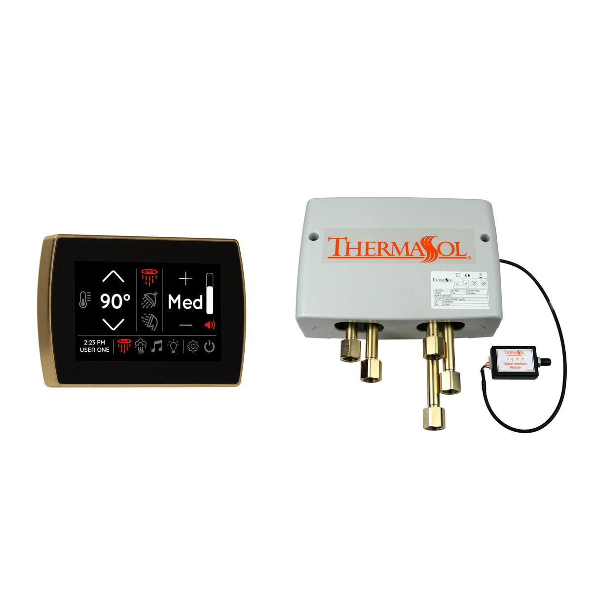 ThermaSol Digital Shower Package with Flushmount SignaTouch-Steam Shower Controls & Accessories-ThermaSol-Satin Brass-Nordica Sauna