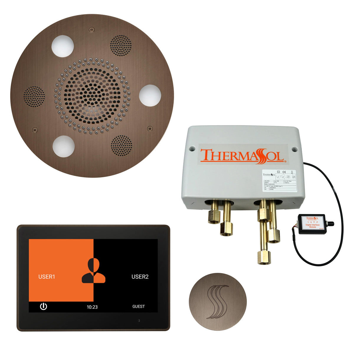 ThermaSol The Total Wellness Package with 10" ThermaTouch Trim Upgraded Round-Steam Shower Controls & Accessories-ThermaSol-Antique Nickel-Nordica Sauna