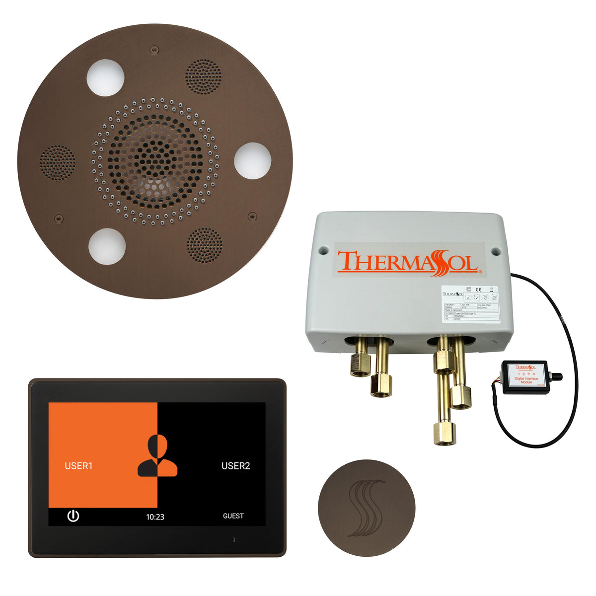 ThermaSol The Total Wellness Package with 10" ThermaTouch Trim Upgraded Round-Steam Shower Controls & Accessories-ThermaSol-Oil Rubbed Bronze-Nordica Sauna
