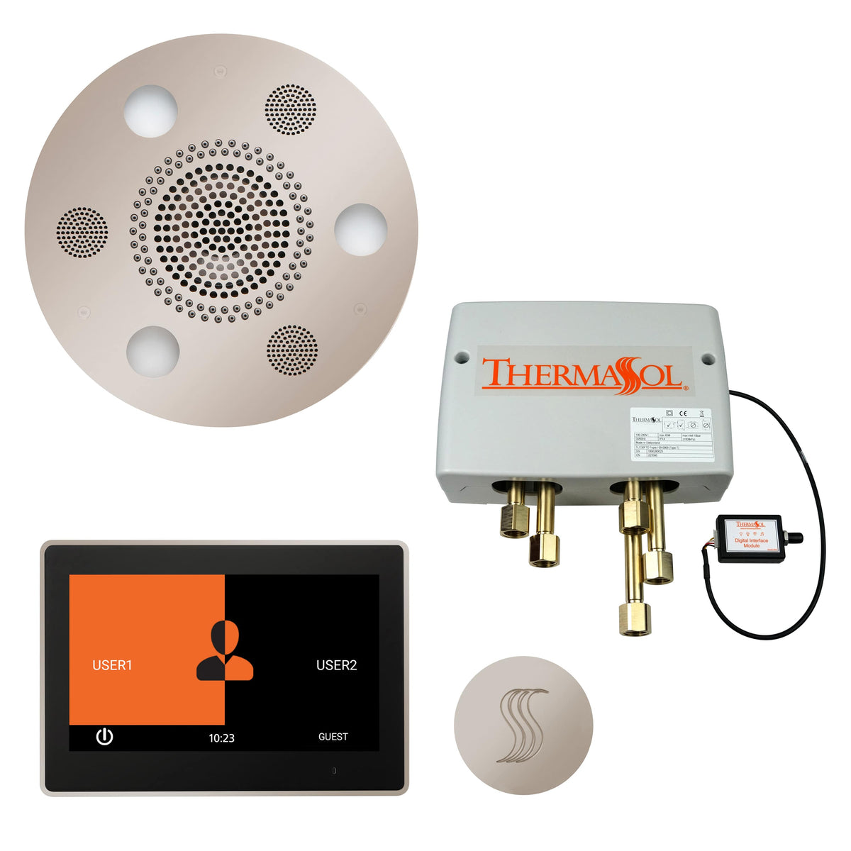 ThermaSol The Total Wellness Package with 10" ThermaTouch Trim Upgraded Round-Steam Shower Controls & Accessories-ThermaSol-Polished Nickel-Nordica Sauna