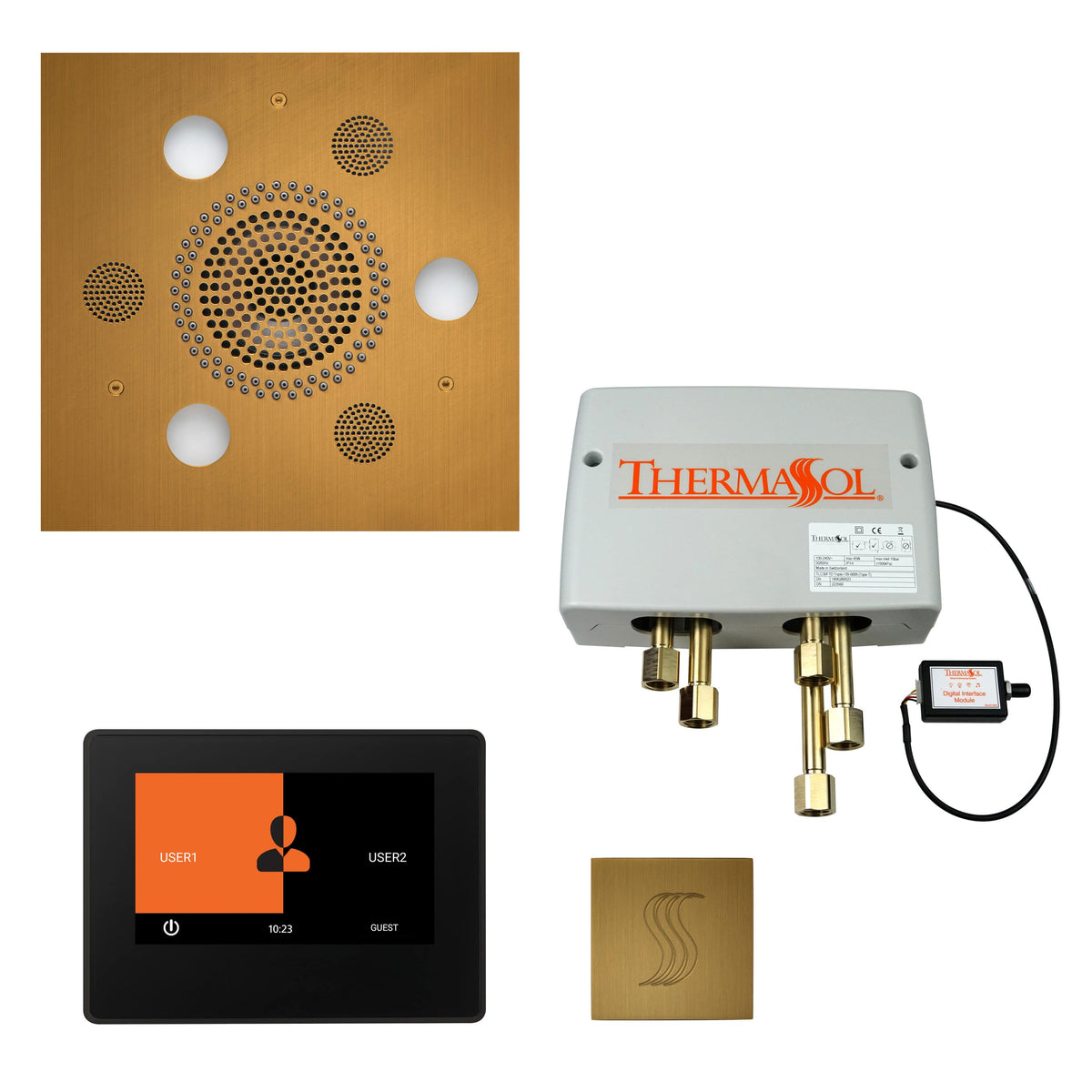 ThermaSol The Total Wellness Package with 7" ThermaTouch and Square-Steam Shower Controls & Accessories-ThermaSol-Antique Brass-Nordica Sauna