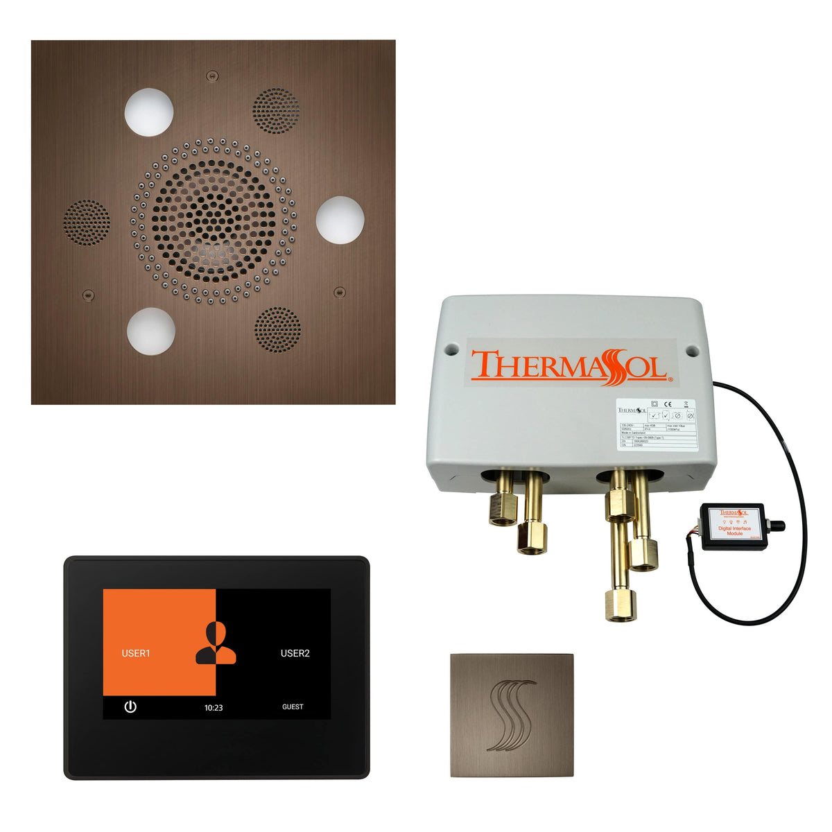 ThermaSol The Total Wellness Package with 7" ThermaTouch and Square-Steam Shower Controls & Accessories-ThermaSol-Antique Copper-Nordica Sauna