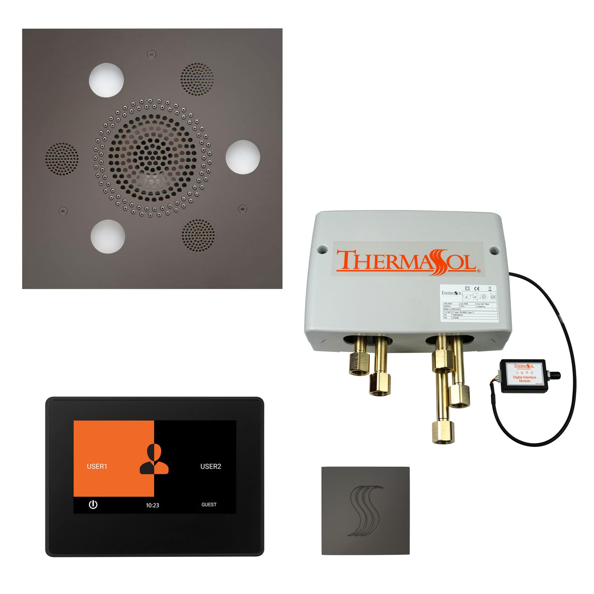 ThermaSol The Total Wellness Package with 7" ThermaTouch and Square-Steam Shower Controls & Accessories-ThermaSol-Black Nickel-Nordica Sauna