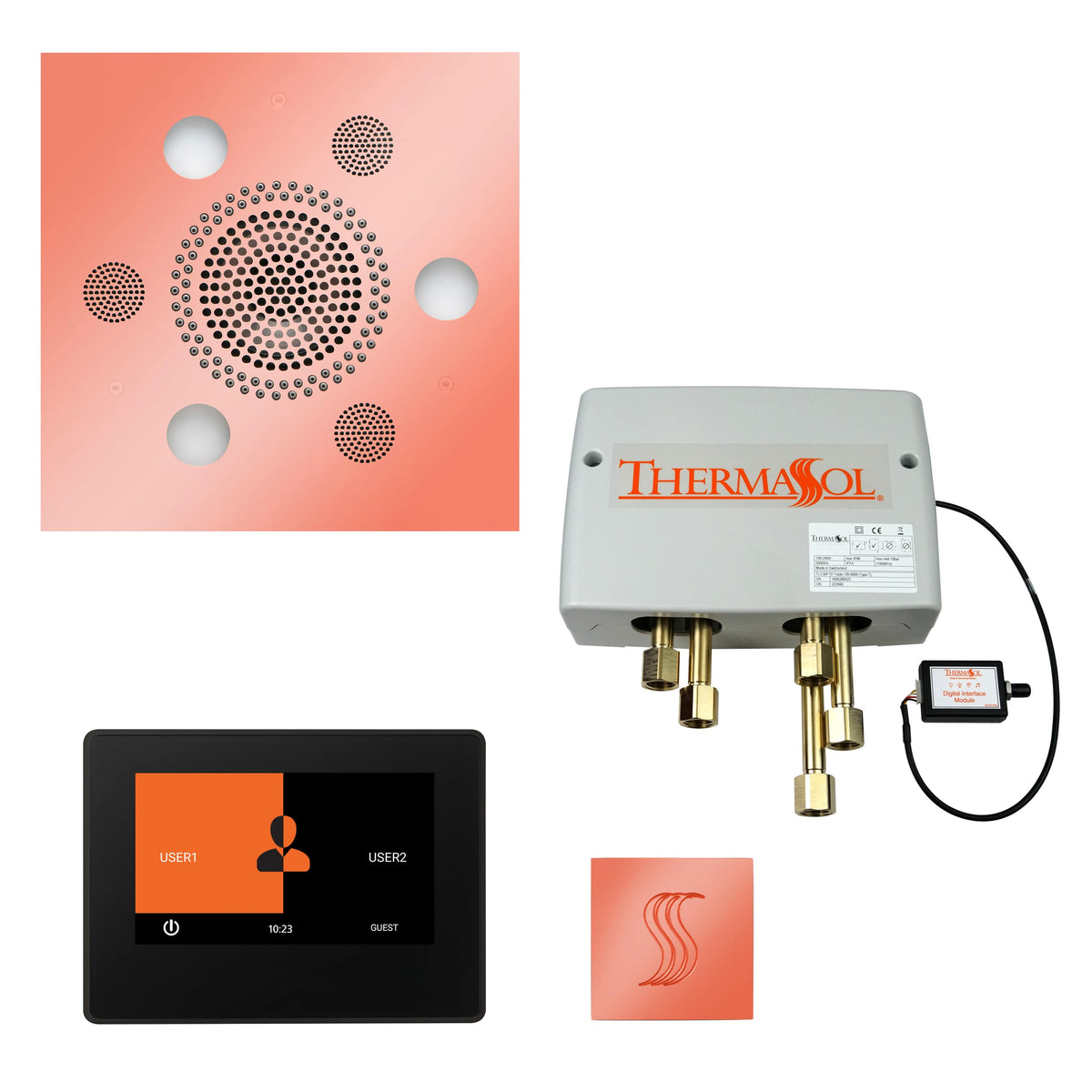 ThermaSol The Total Wellness Package with 7" ThermaTouch and Square-Steam Shower Controls & Accessories-ThermaSol-Copper-Nordica Sauna