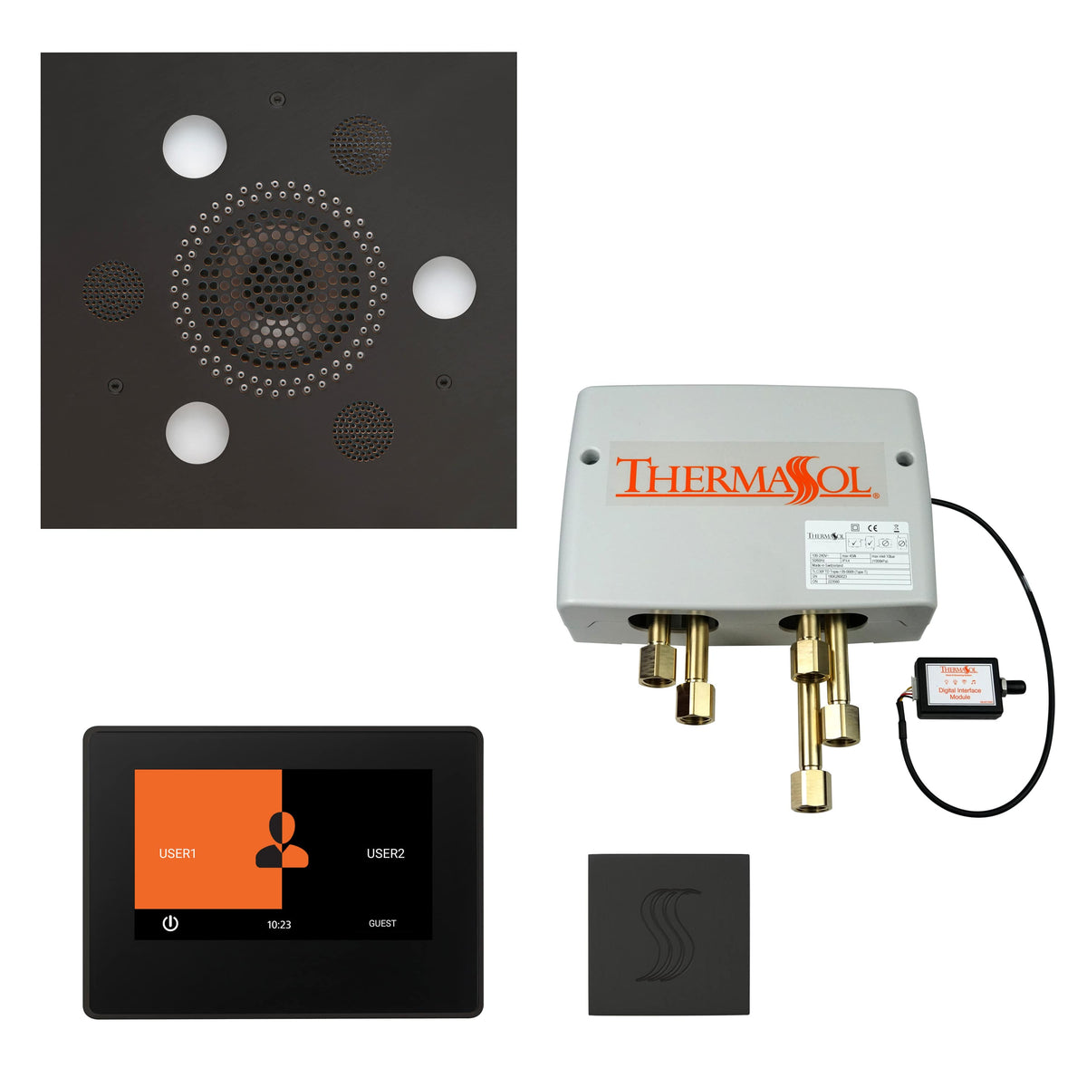 ThermaSol The Total Wellness Package with 7" ThermaTouch and Square-Steam Shower Controls & Accessories-ThermaSol-Matte Black-Nordica Sauna