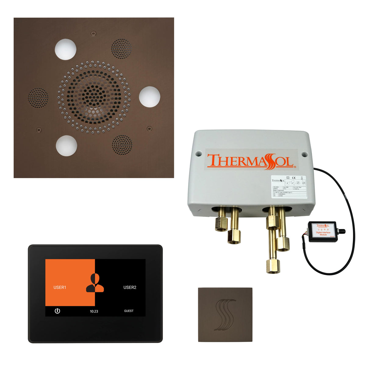 ThermaSol The Total Wellness Package with 7" ThermaTouch and Square-Steam Shower Controls & Accessories-ThermaSol-Oil Rubbed Bronze-Nordica Sauna