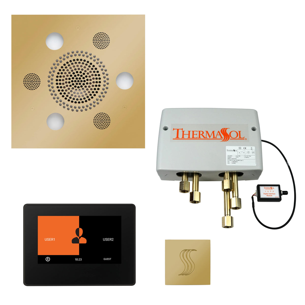 ThermaSol The Total Wellness Package with 7" ThermaTouch and Square-Steam Shower Controls & Accessories-ThermaSol-Polished Brass-Nordica Sauna