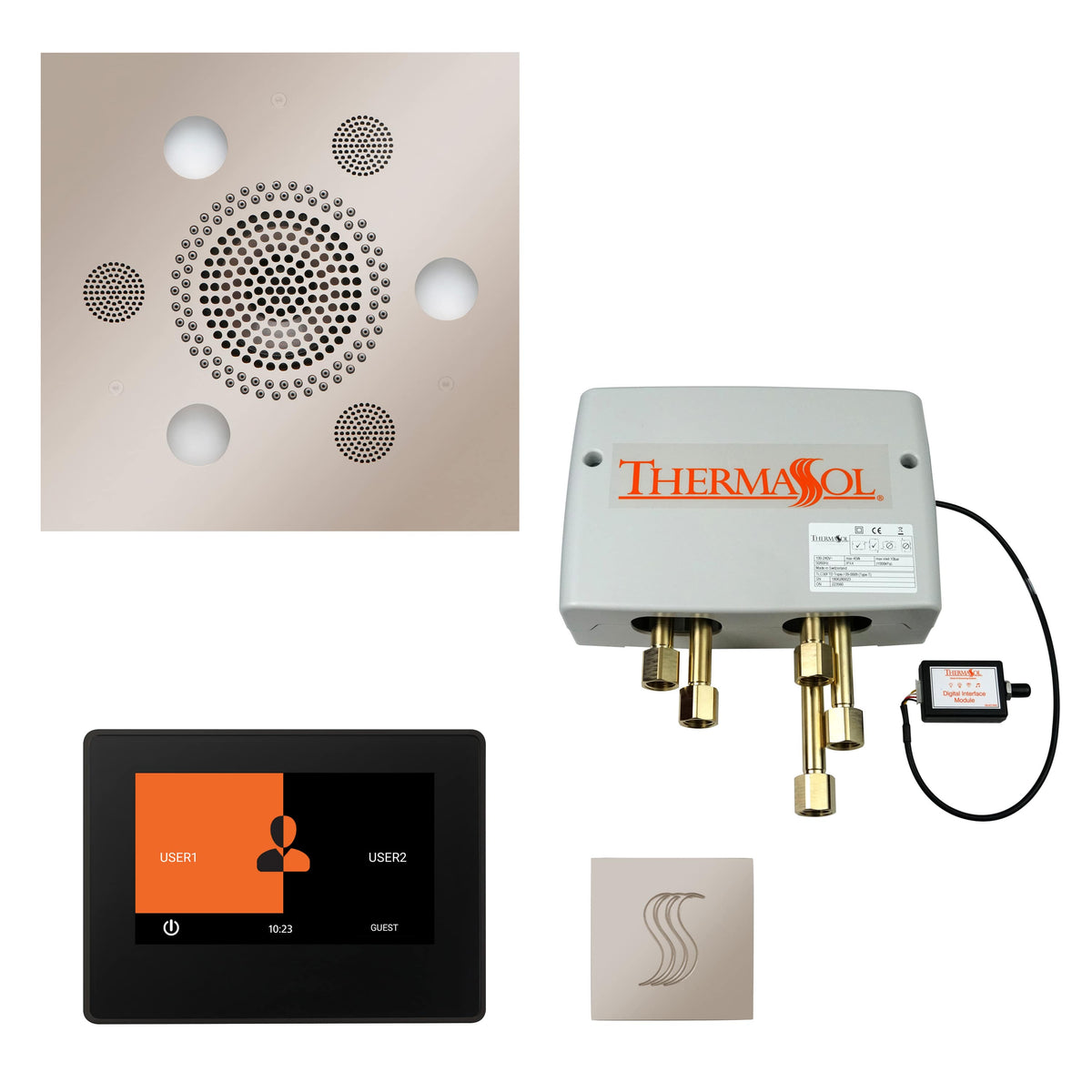 ThermaSol The Total Wellness Package with 7" ThermaTouch and Square-Steam Shower Controls & Accessories-ThermaSol-Antique Brass-Nordica Sauna