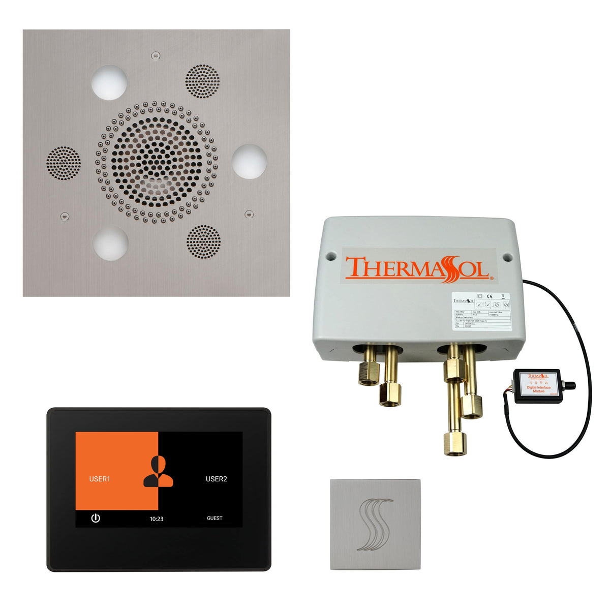 ThermaSol The Total Wellness Package with 7" ThermaTouch and Square-Steam Shower Controls & Accessories-ThermaSol-Satin Chrome-Nordica Sauna