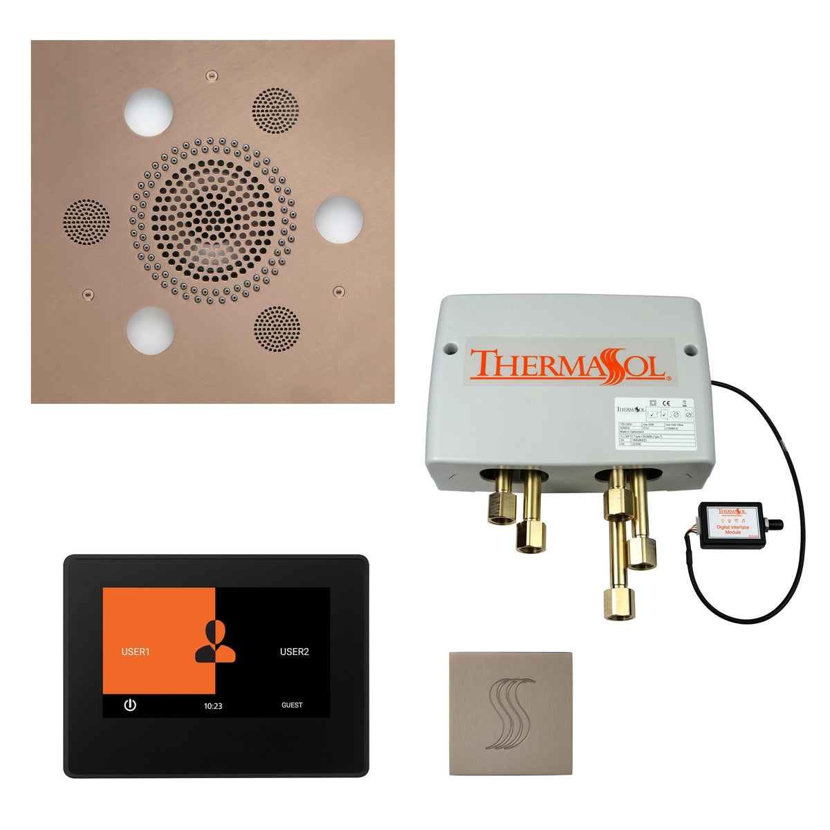 ThermaSol The Total Wellness Package with 7" ThermaTouch and Square-Steam Shower Controls & Accessories-ThermaSol-Satin Nickel-Nordica Sauna