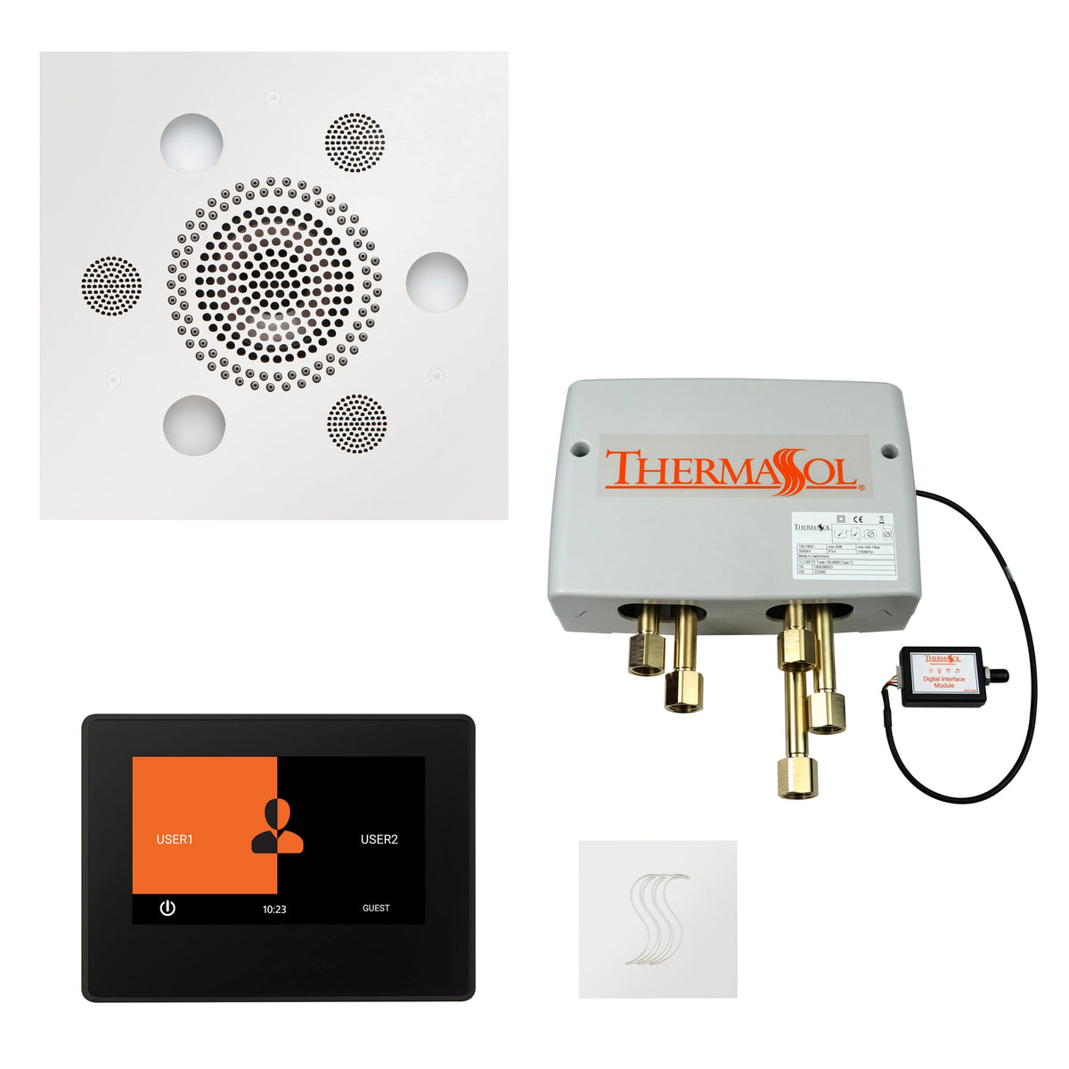 ThermaSol The Total Wellness Package with 7" ThermaTouch and Square-Steam Shower Controls & Accessories-ThermaSol-White-Nordica Sauna