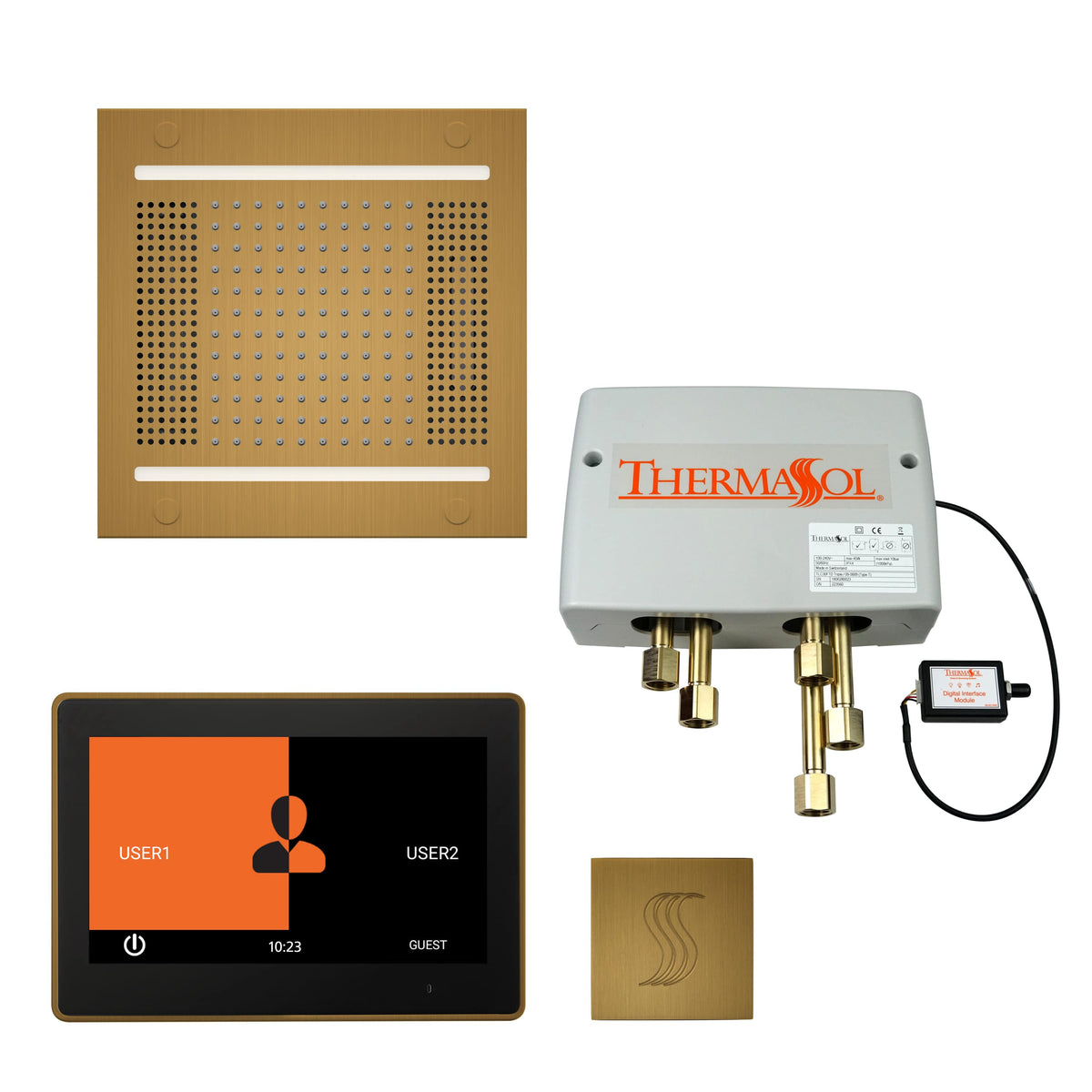 ThermaSol The Total Wellness Hydrovive14 Package with 10" ThermaTouch Square-Steam Shower Controls & Accessories-ThermaSol-Antique Brass-Nordica Sauna