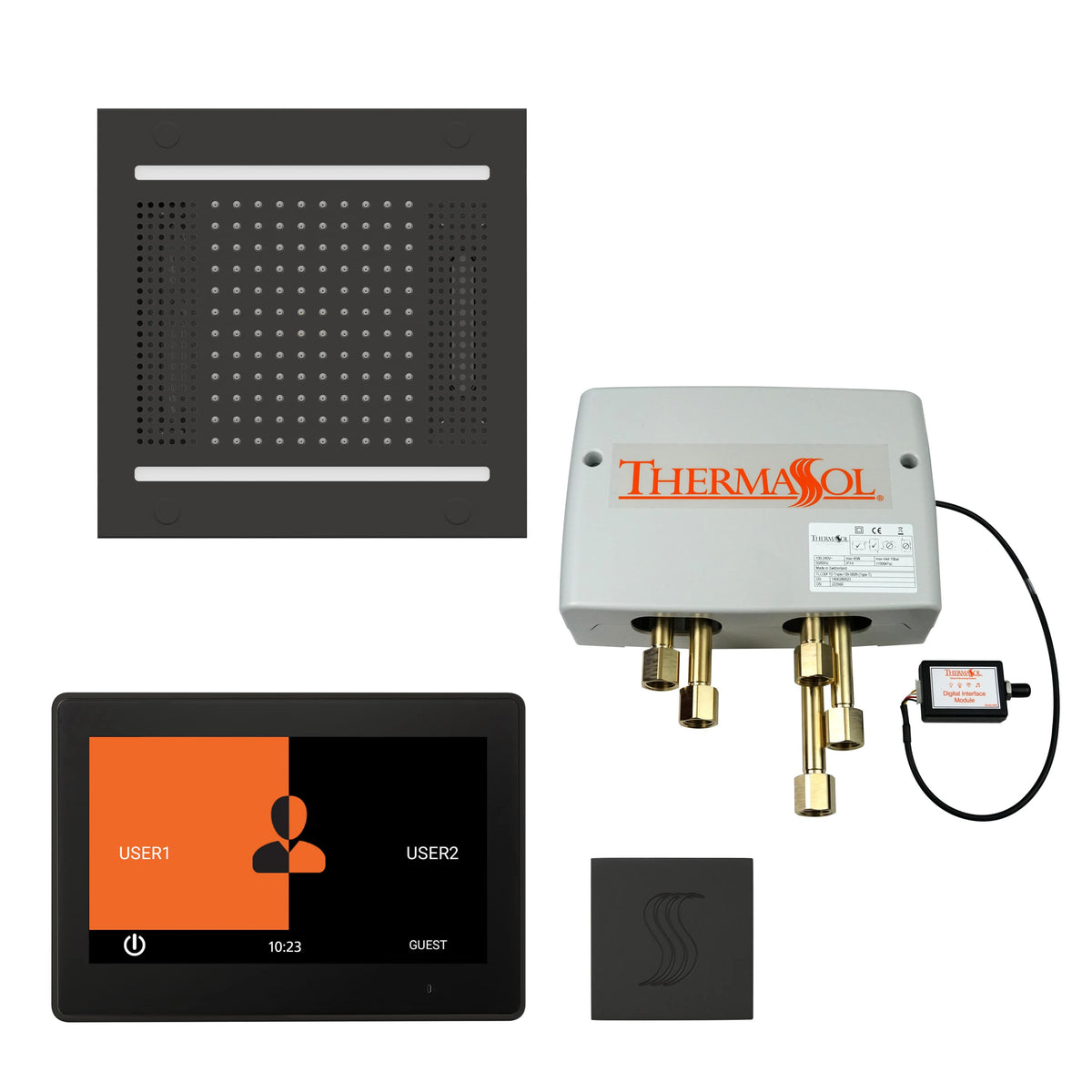 ThermaSol The Total Wellness Hydrovive14 Package with 10" ThermaTouch Square-Steam Shower Controls & Accessories-ThermaSol-Matte Black-Nordica Sauna