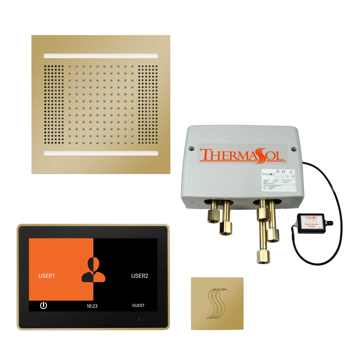 ThermaSol The Total Wellness Hydrovive14 Package with 10" ThermaTouch Square-Steam Shower Controls & Accessories-ThermaSol-Polished Brass-Nordica Sauna