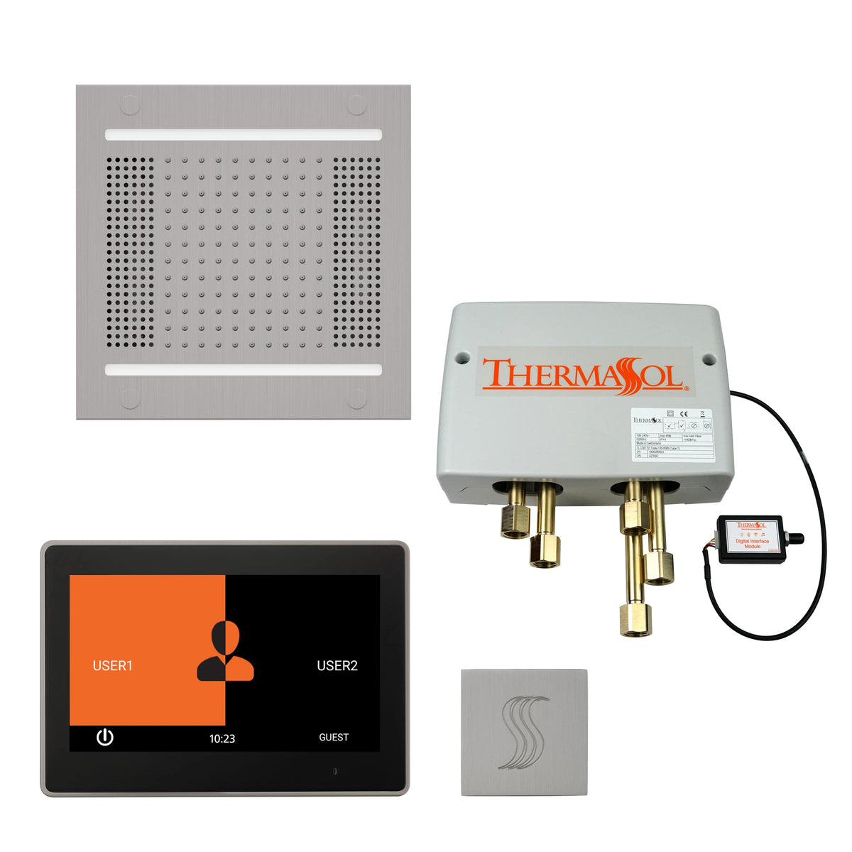 ThermaSol The Total Wellness Hydrovive14 Package with 10" ThermaTouch Square-Steam Shower Controls & Accessories-ThermaSol-Satin Chrome-Nordica Sauna