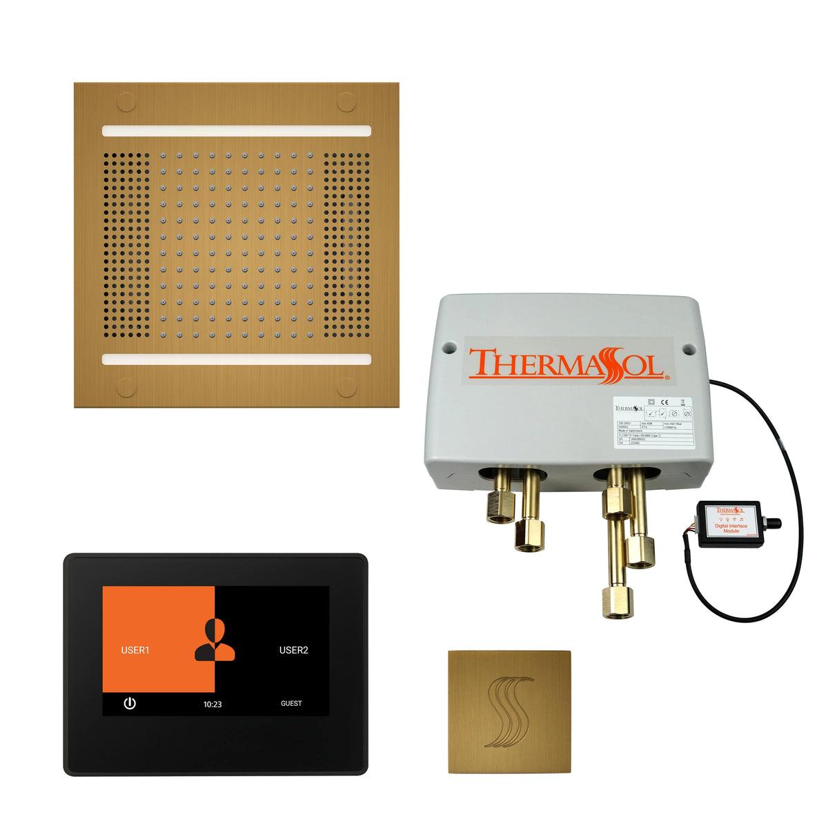 ThermaSol The Total Wellness Hydrovive14 Package with 7" ThermaTouch and Square-Steam Shower Controls & Accessories-ThermaSol-Antique Brass-Nordica Sauna
