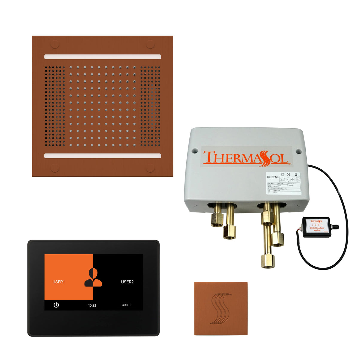 ThermaSol The Total Wellness Hydrovive14 Package with 7" ThermaTouch and Square-Steam Shower Controls & Accessories-ThermaSol-Antique Copper-Nordica Sauna