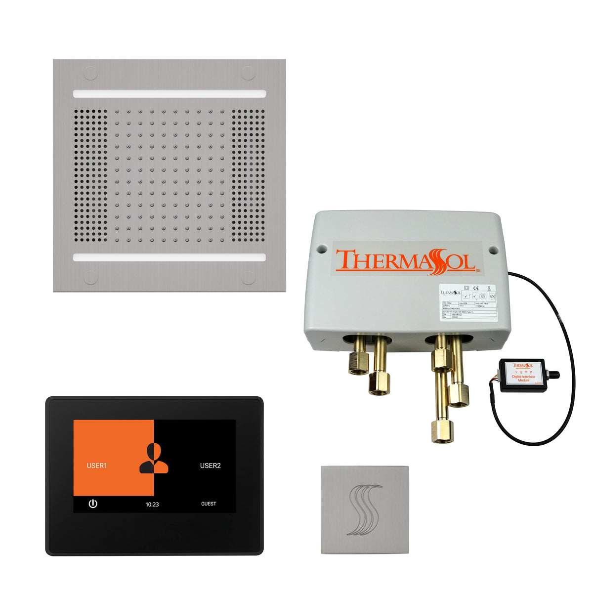 ThermaSol The Total Wellness Hydrovive14 Package with 7" ThermaTouch and Square-Steam Shower Controls & Accessories-ThermaSol-Satin Chrome-Nordica Sauna