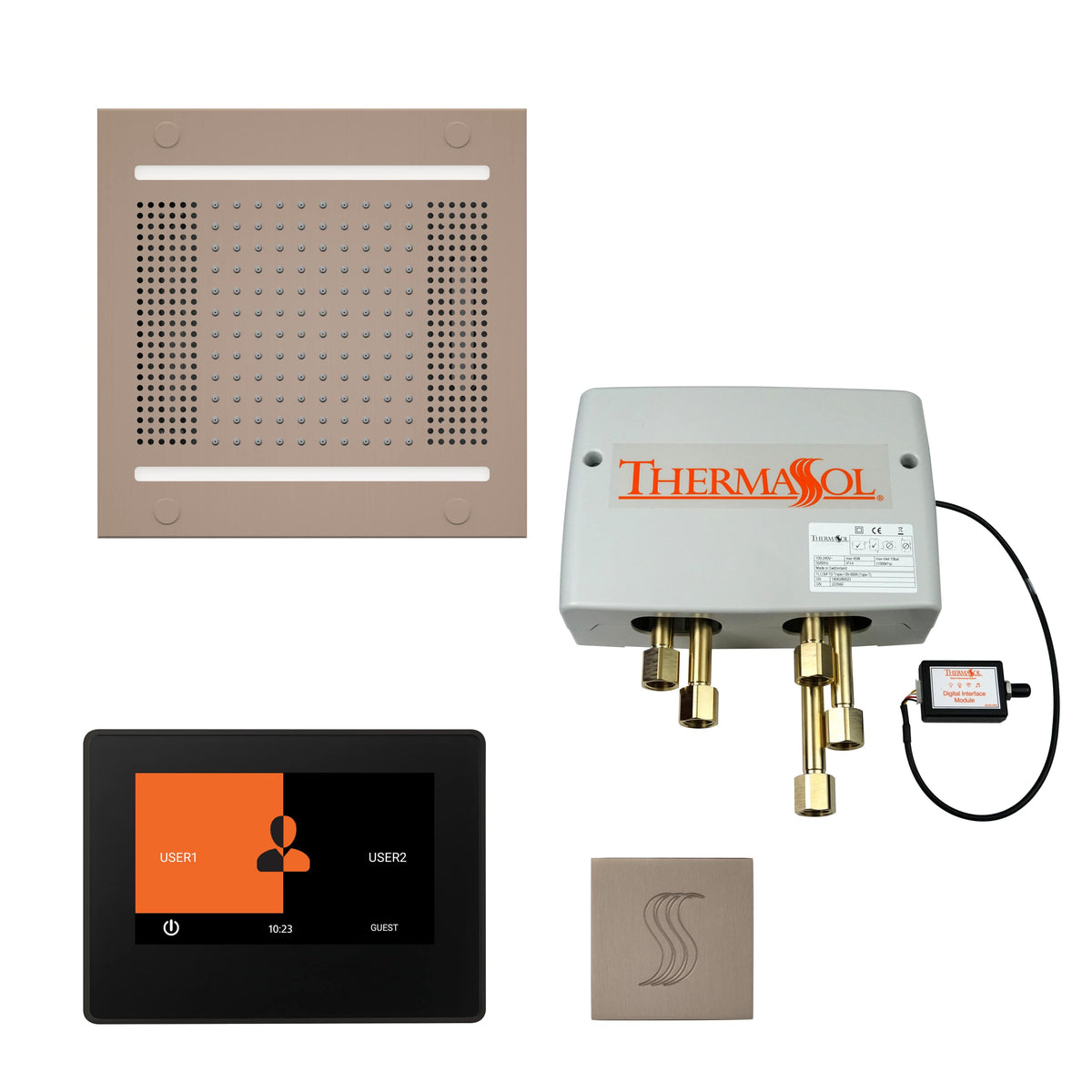 ThermaSol The Total Wellness Hydrovive14 Package with 7" ThermaTouch and Square-Steam Shower Controls & Accessories-ThermaSol-Satin Nickel-Nordica Sauna