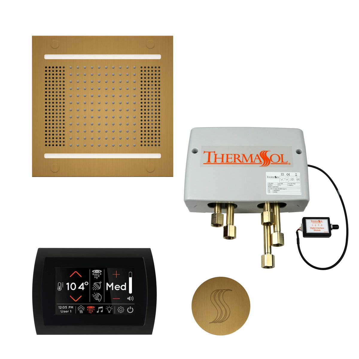 ThermaSol The Total Wellness Package Hydrovive14 with SignaTouch Round-Steam Shower Controls & Accessories-ThermaSol-Antique Brass-Nordica Sauna