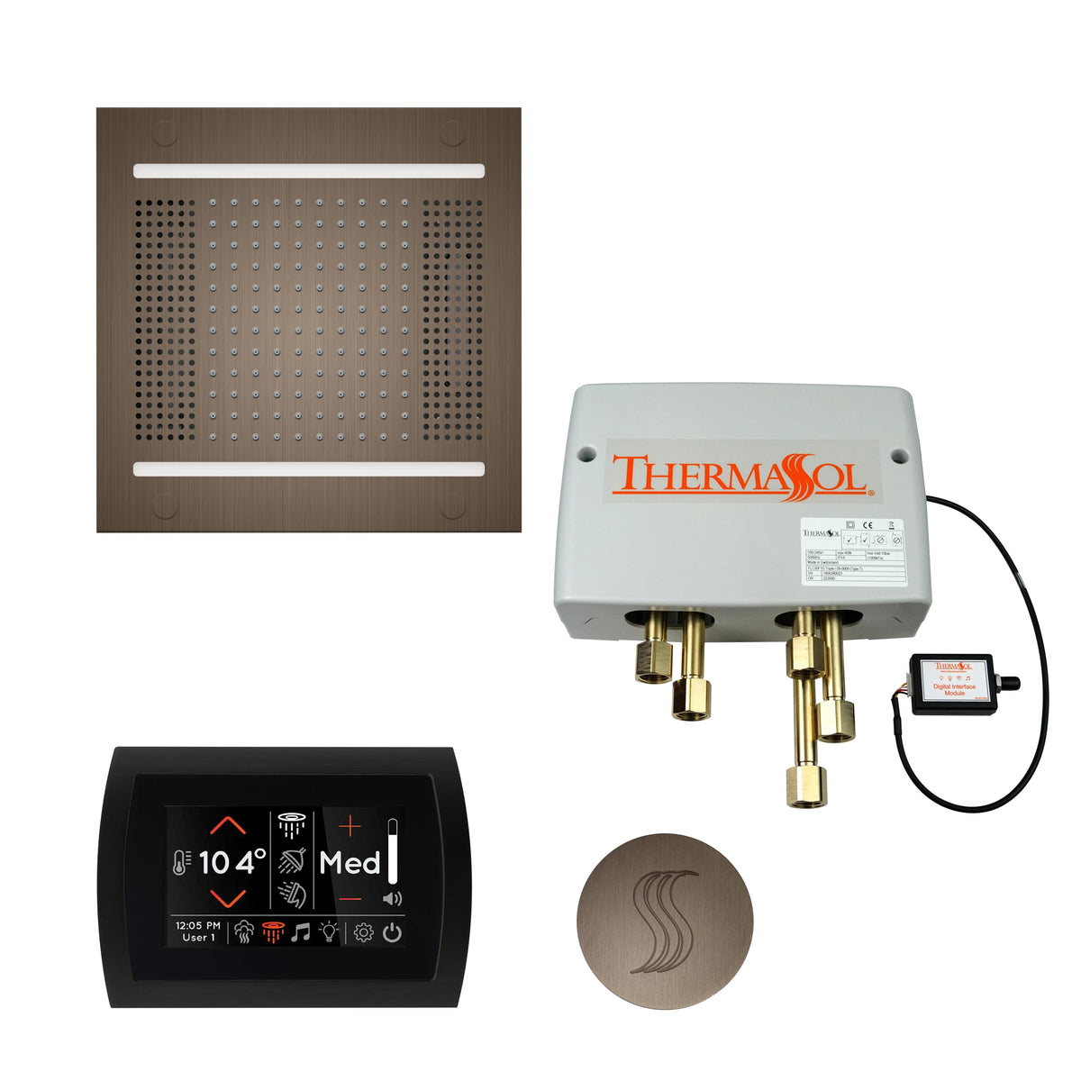 ThermaSol The Total Wellness Package Hydrovive14 with SignaTouch Round-Steam Shower Controls & Accessories-ThermaSol-Antique Nickel-Nordica Sauna
