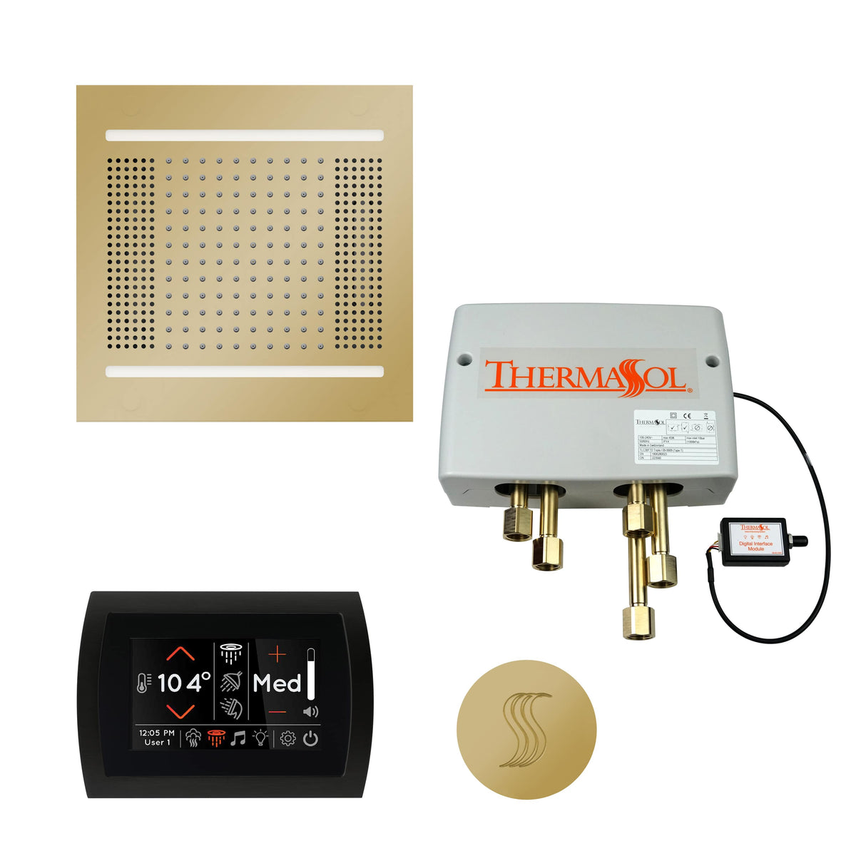 ThermaSol The Total Wellness Package Hydrovive14 with SignaTouch Round-Steam Shower Controls & Accessories-ThermaSol-Polished Brass-Nordica Sauna