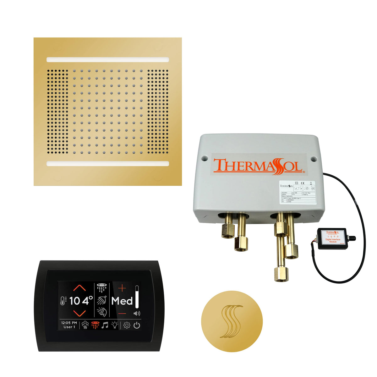 ThermaSol The Total Wellness Package Hydrovive14 with SignaTouch Round-Steam Shower Controls & Accessories-ThermaSol-Polished Gold-Nordica Sauna