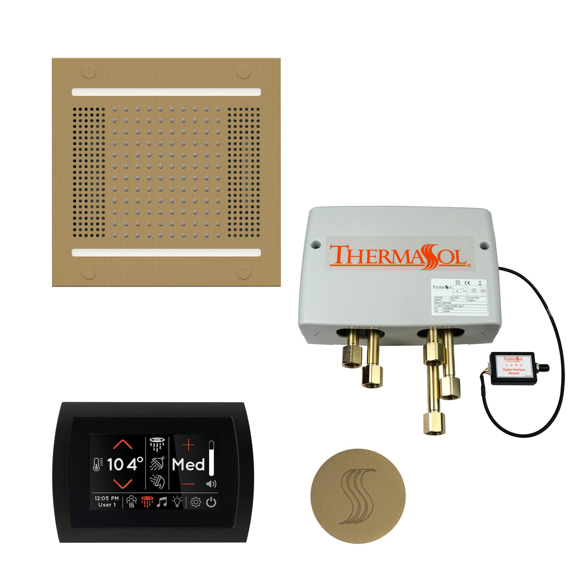 ThermaSol The Total Wellness Package Hydrovive14 with SignaTouch Round-Steam Shower Controls & Accessories-ThermaSol-Satin Brass-Nordica Sauna