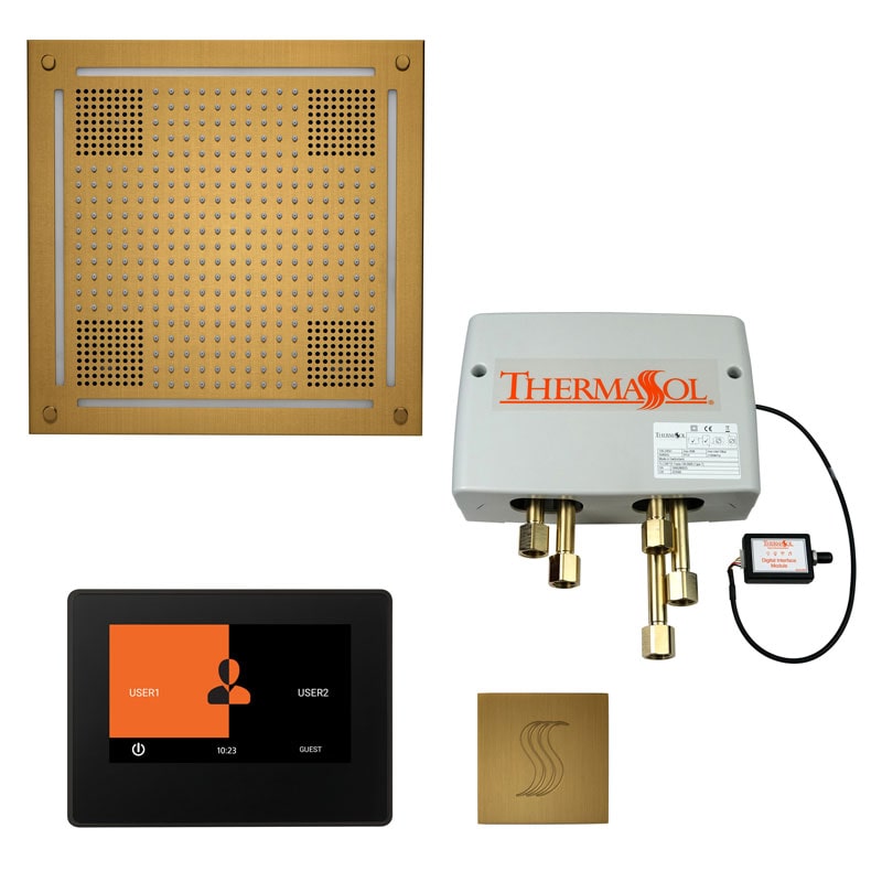 ThermaSol The Total Wellness Hydrovive Package with 7" ThermaTouch and Square-Steam Shower Controls & Accessories-ThermaSol-Antique Brass-Nordica Sauna