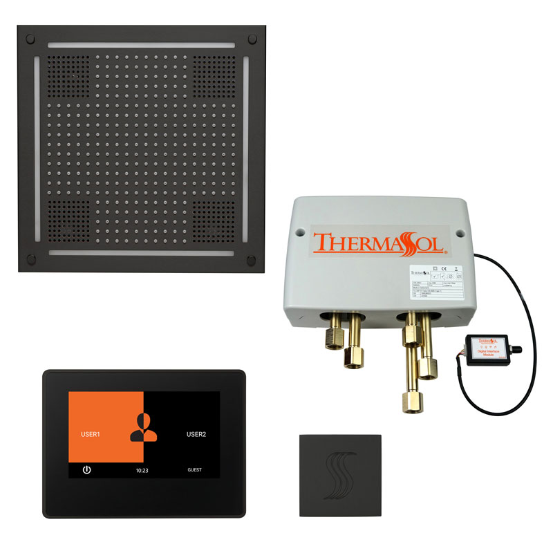 ThermaSol The Total Wellness Hydrovive Package with 7" ThermaTouch and Square-Steam Shower Controls & Accessories-ThermaSol-Matte Black-Nordica Sauna