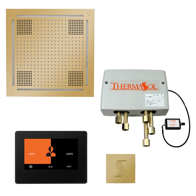 ThermaSol The Total Wellness Hydrovive Package with 7" ThermaTouch and Square-Steam Shower Controls & Accessories-ThermaSol-Polished Brass-Nordica Sauna