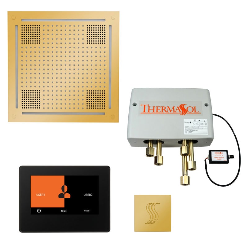ThermaSol The Total Wellness Hydrovive Package with 7" ThermaTouch and Square-Steam Shower Controls & Accessories-ThermaSol-Polished Gold-Nordica Sauna