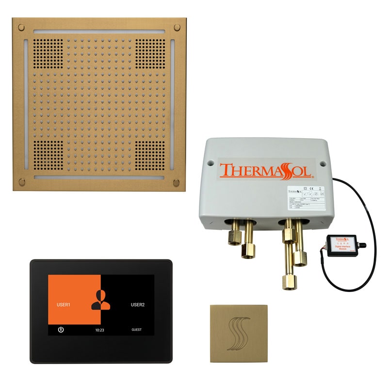 ThermaSol The Total Wellness Hydrovive Package with 7" ThermaTouch and Square-Steam Shower Controls & Accessories-ThermaSol-Satin Brass-Nordica Sauna