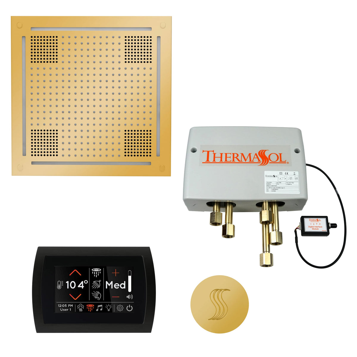 ThermaSol The Total Wellness Package Hydrovive with SignaTouch Round-Steam Shower Controls & Accessories-ThermaSol-Polished Gold-Nordica Sauna