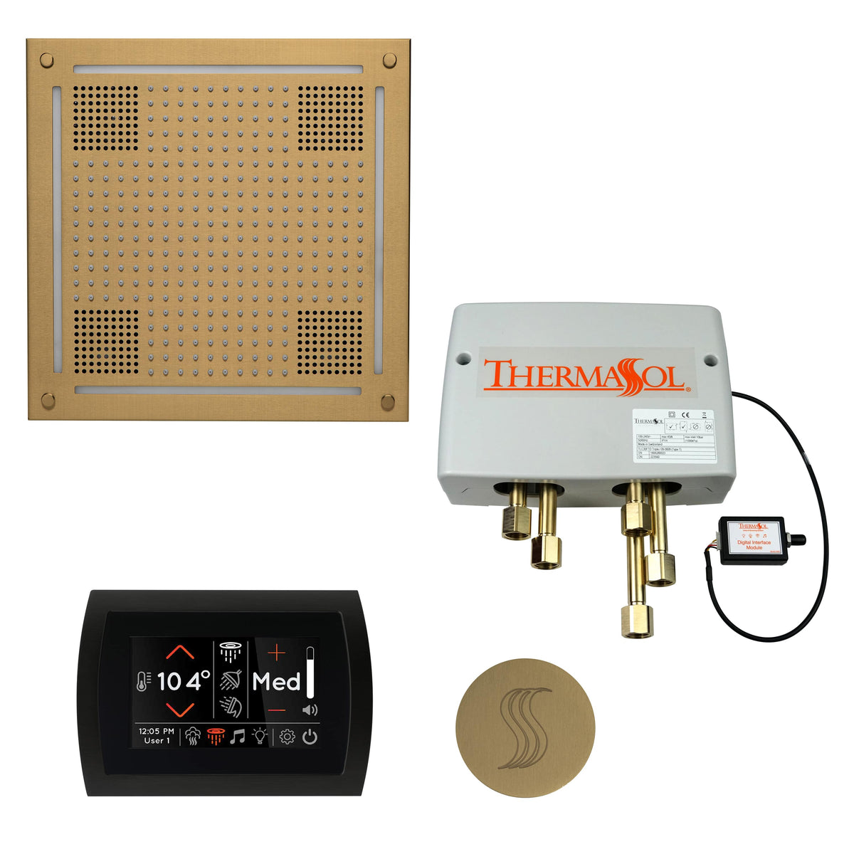 ThermaSol The Total Wellness Package Hydrovive with SignaTouch Round-Steam Shower Controls & Accessories-ThermaSol-Satin Brass-Nordica Sauna