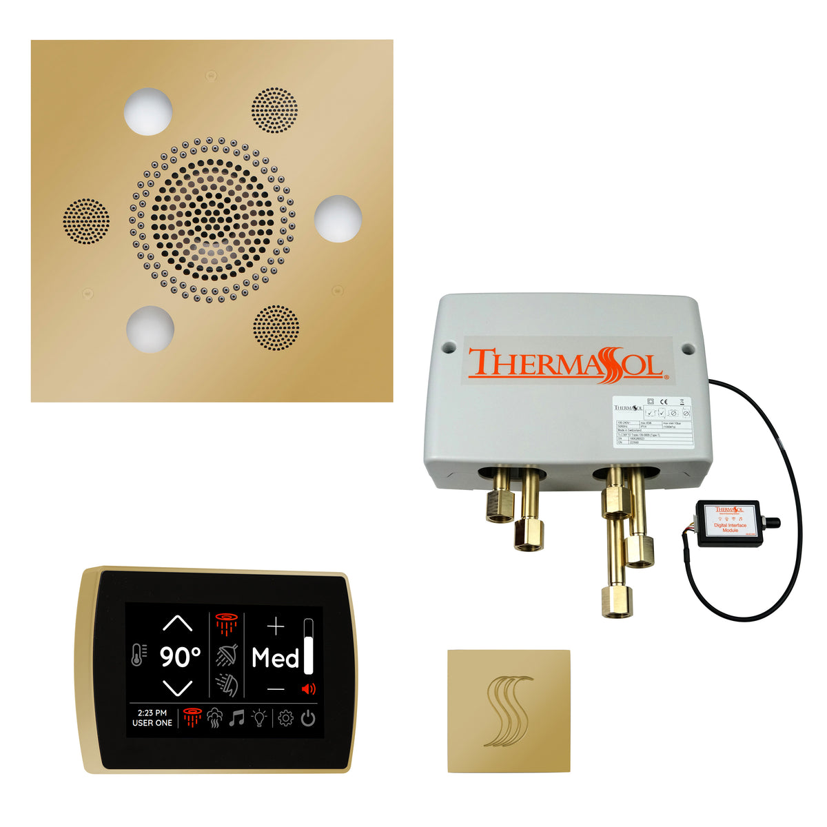 ThermaSol The Total Wellness Package with SignaTouch Square-Steam Shower Controls & Accessories-ThermaSol-Polished Brass-Nordica Sauna