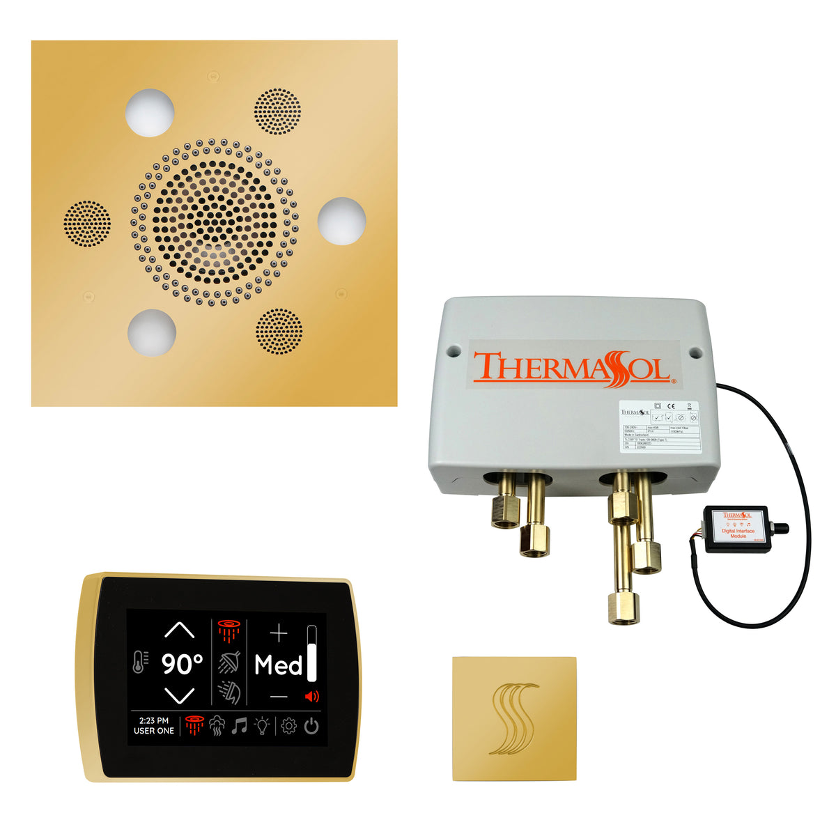 ThermaSol The Total Wellness Package with SignaTouch Square-Steam Shower Controls & Accessories-ThermaSol-Polished Gold-Nordica Sauna
