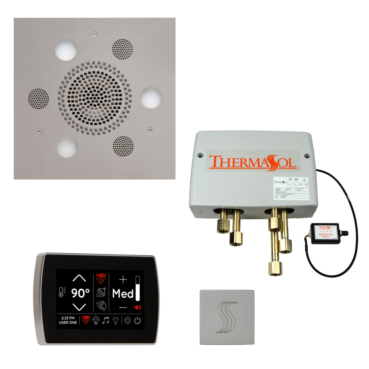 ThermaSol The Total Wellness Package with SignaTouch Square-Steam Shower Controls & Accessories-ThermaSol-Satin Chrome-Nordica Sauna