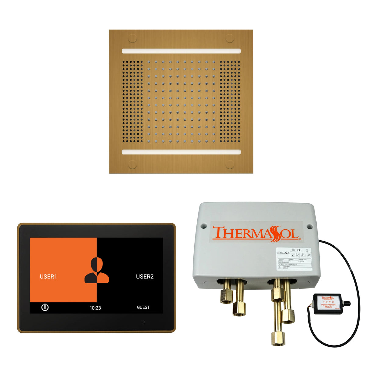 ThermaSol The Wellness Hydrovive14 Shower Package with 10" ThermaTouch Square-Steam Shower Controls & Accessories-ThermaSol-Antique Brass-Nordica Sauna