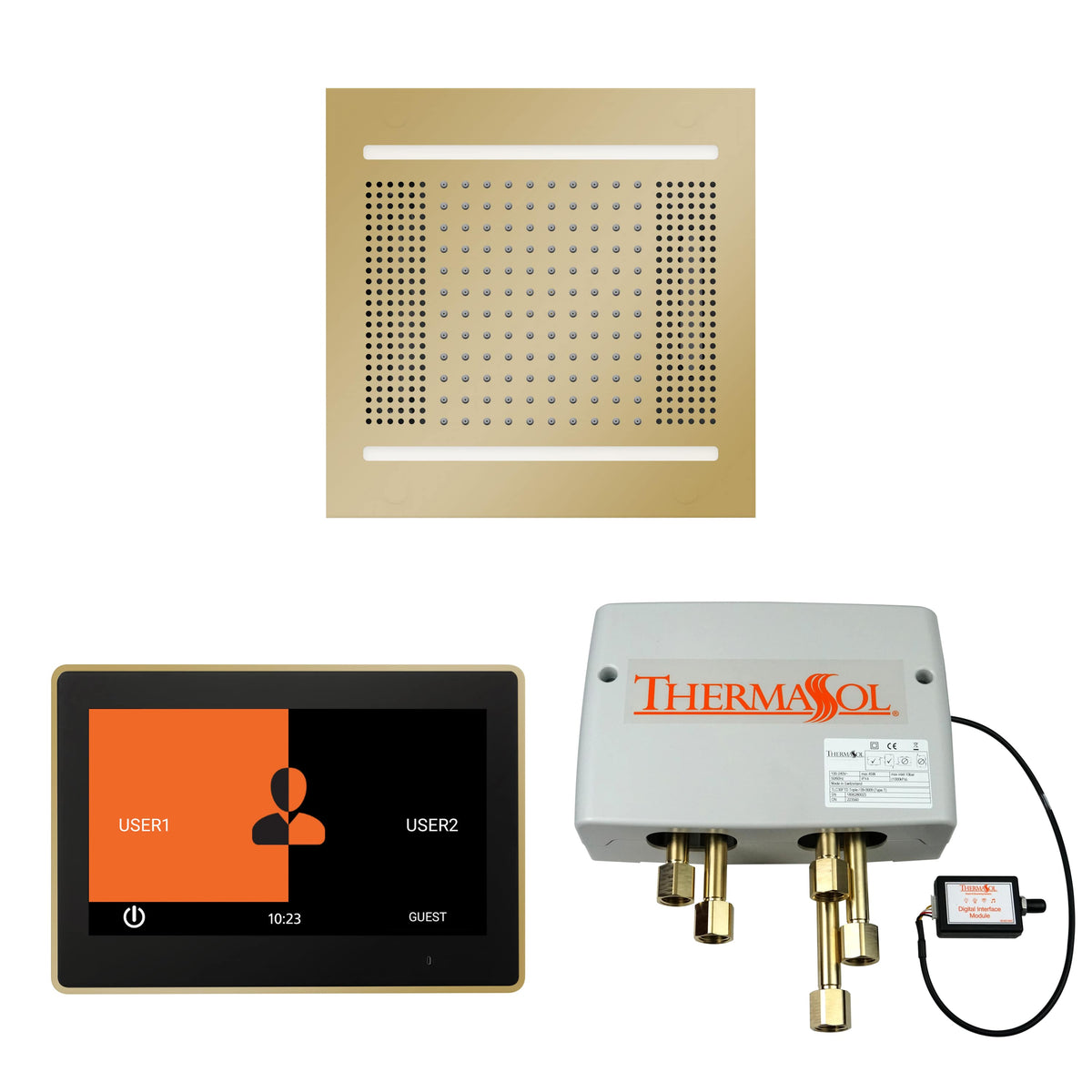 ThermaSol The Wellness Hydrovive14 Shower Package with 10" ThermaTouch Square-Steam Shower Controls & Accessories-ThermaSol-Polished Brass-Nordica Sauna